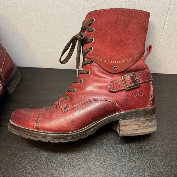 Taos Crave Combat Boot Red Bordeaux Lace and Zipper Size 40 (9 - 9.5) - Picture 6 of 11
